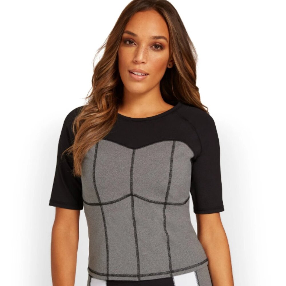 New York & Company Colorblock Corset Yoga Top Contrast Stitch